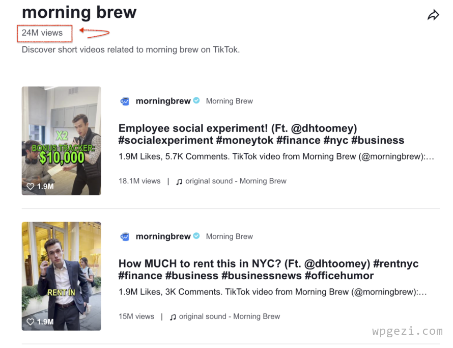 Morning Brew 在 TikTok 上制作了简短的信息和教育视频，已产生超过 2400 万次观看