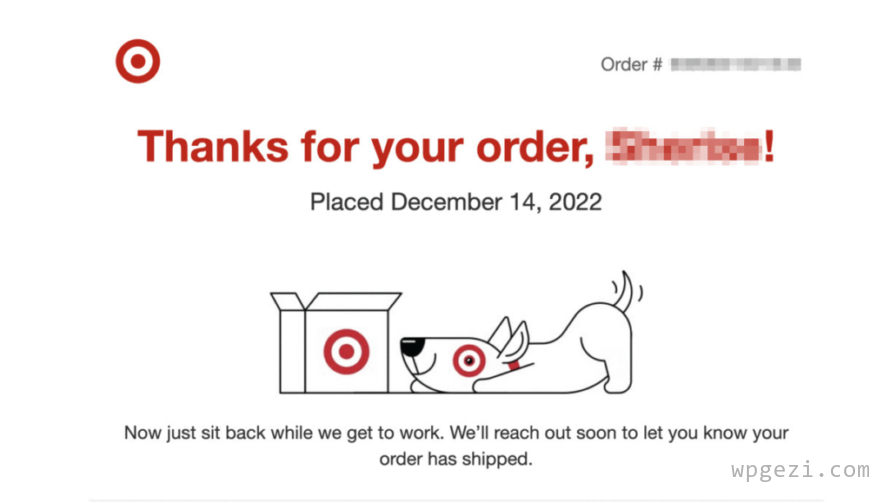 Thank you page for an eCommerce order at Target.com.